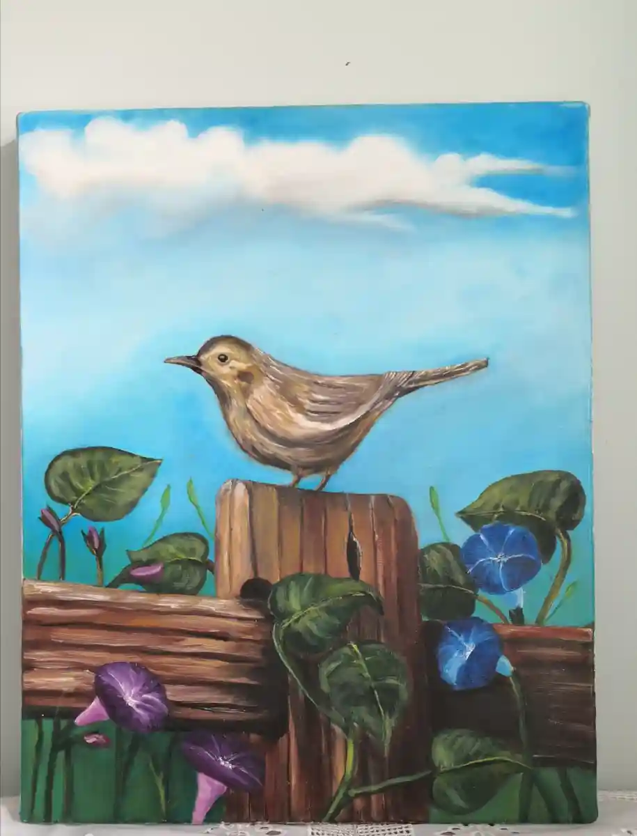 "tarla kuşu"renkli kuş tablosu (yağlıboya 40×50)