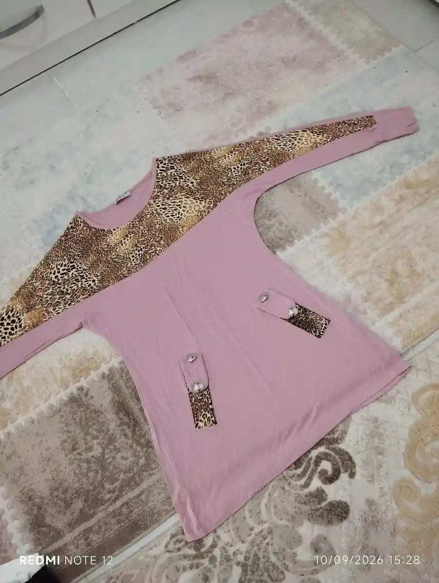 Leopar desenli pembe kadın tunik 38 40 beden penyedir