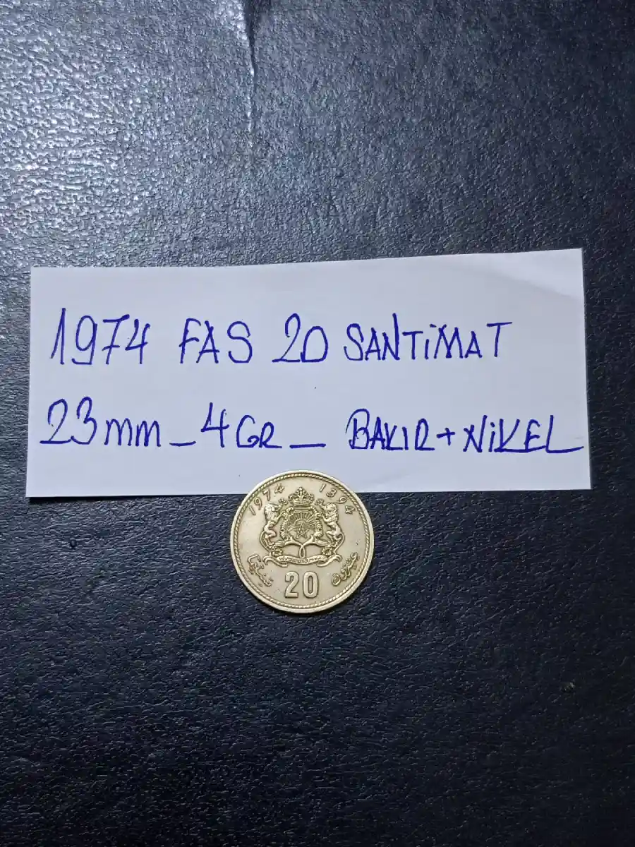 Fas 1974 yılı 20 kuruş madeni para