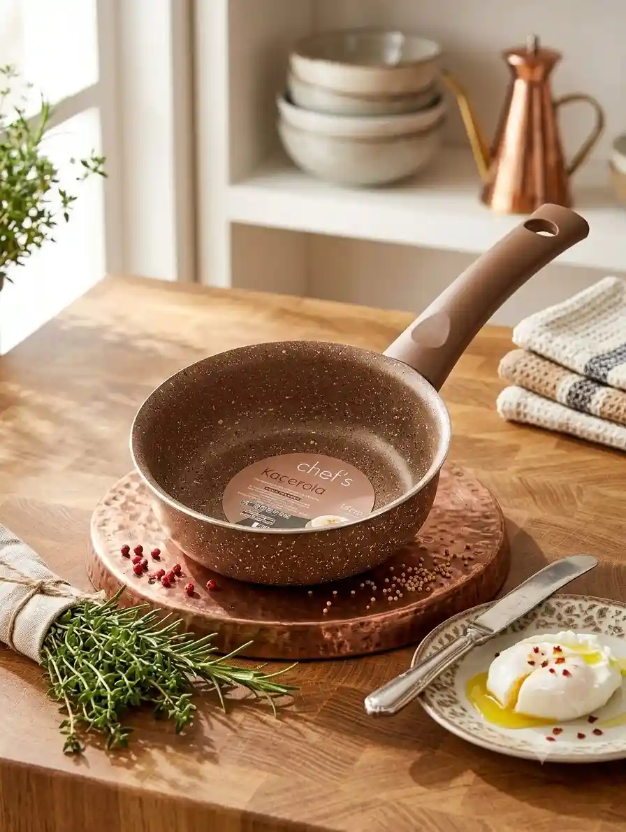 Kahverengi yapışmaz tava 14 cm boyutunda yeni kullanılmadı