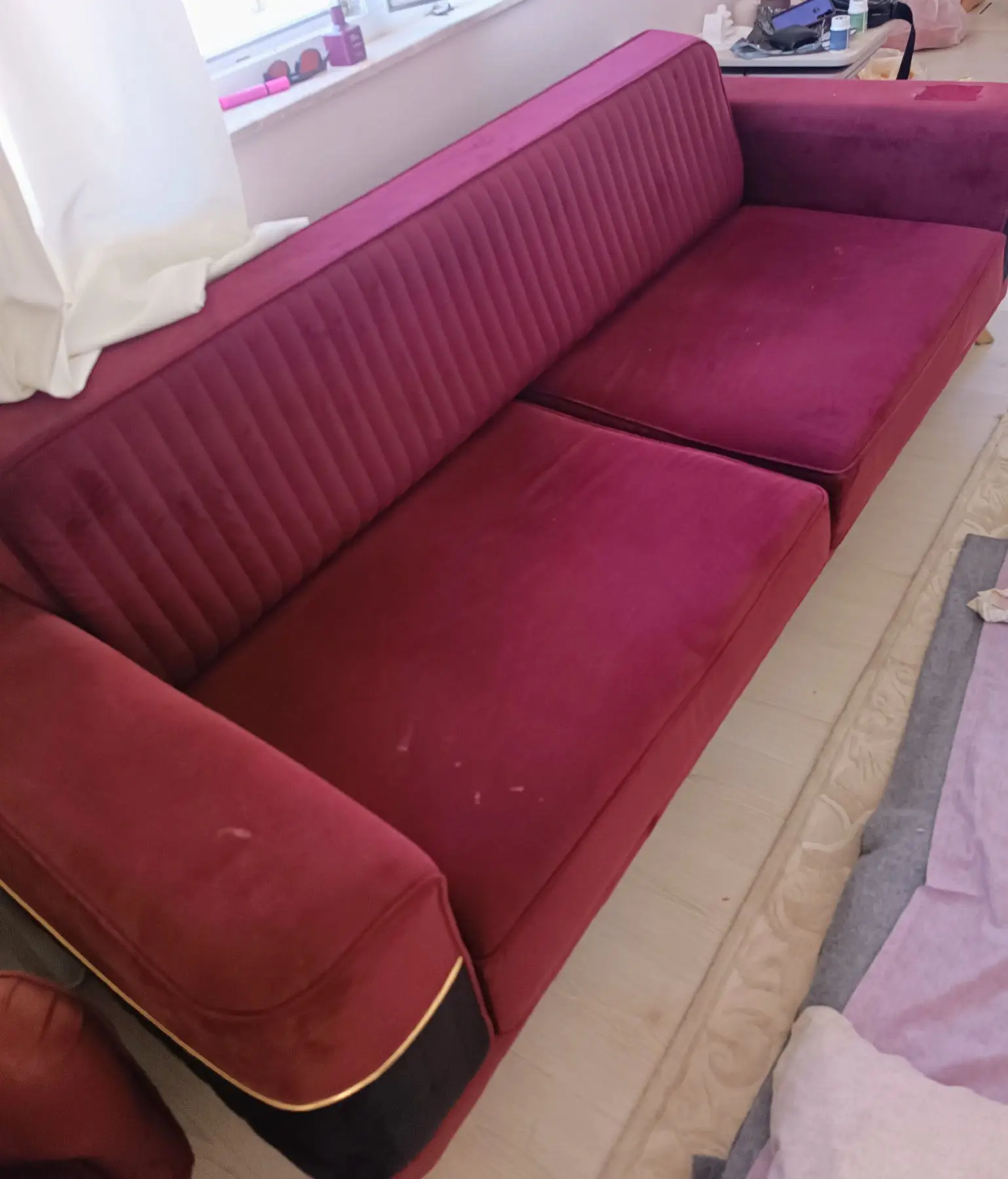 Moda life 3+3+1 koltuk takımı bordo renk altın şeritli