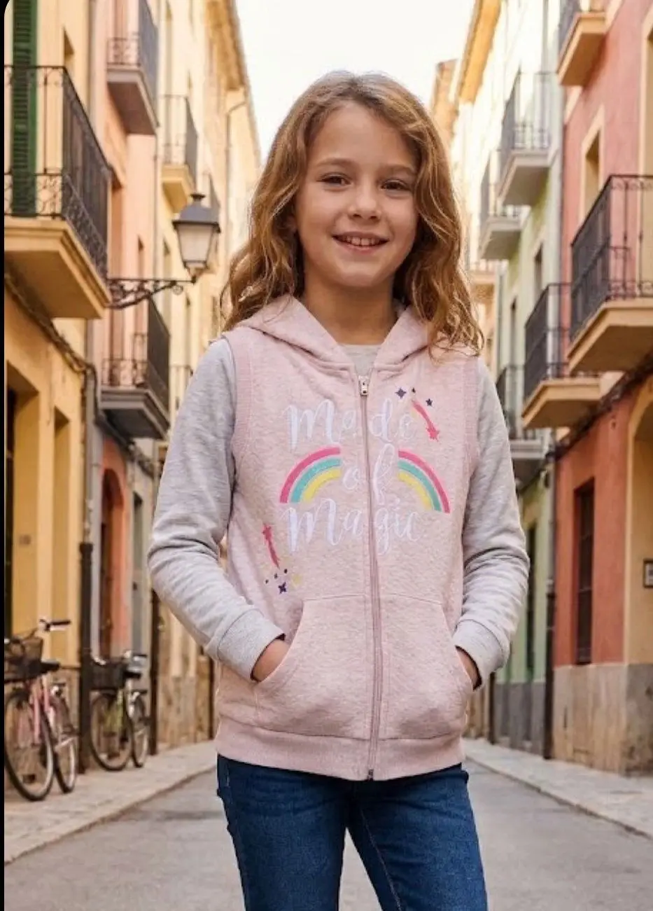 Renkli baskılı kız kapüşonlu sweatshirt