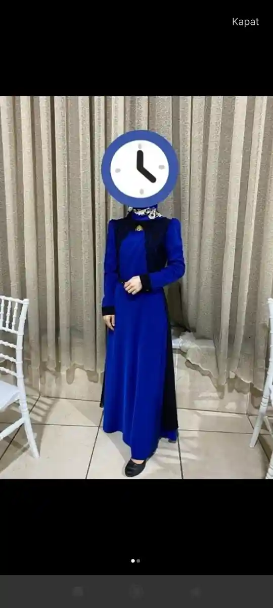 Tesettür mavi uzun elbise