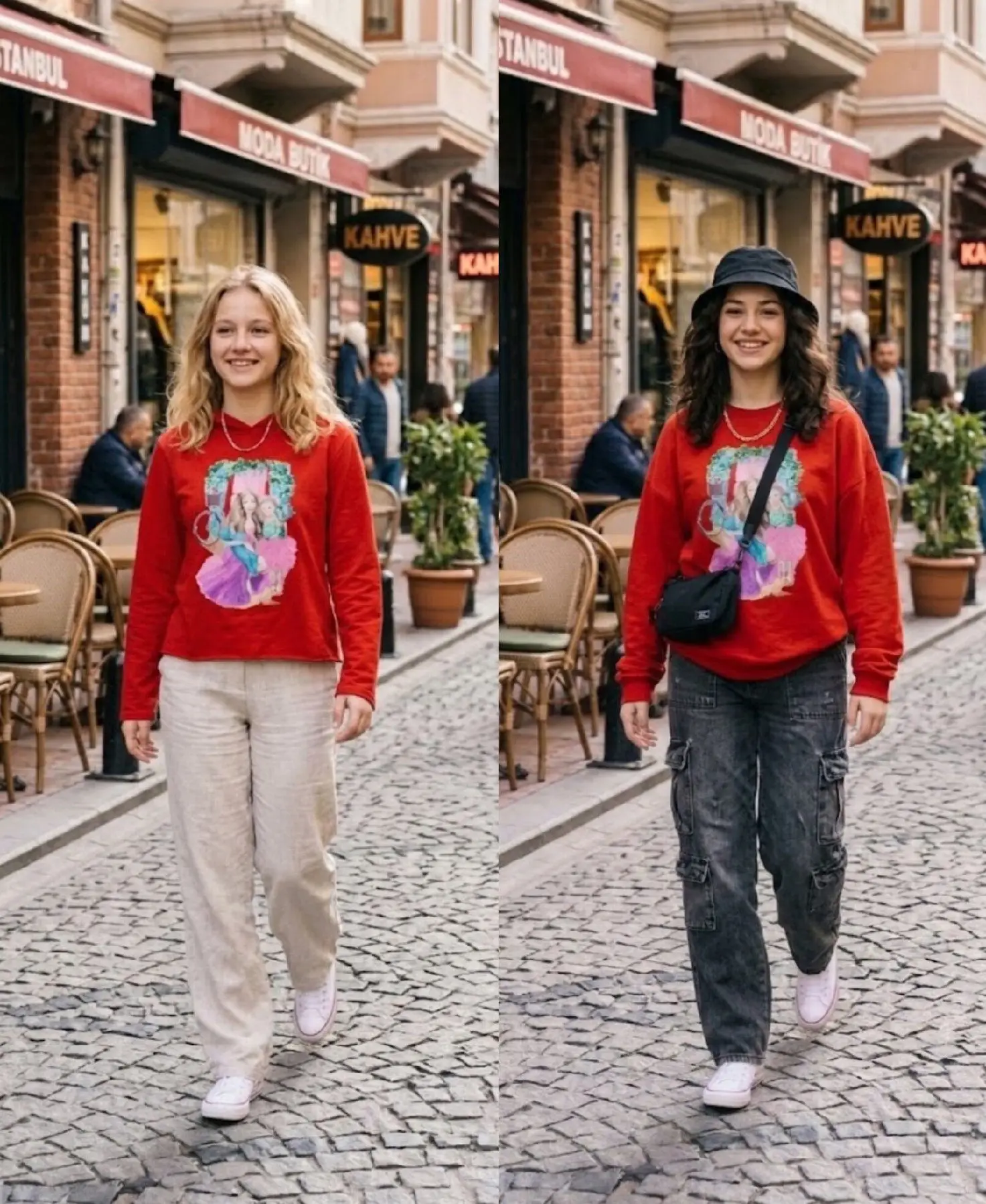 Kırmızı baskılı sweatshirt