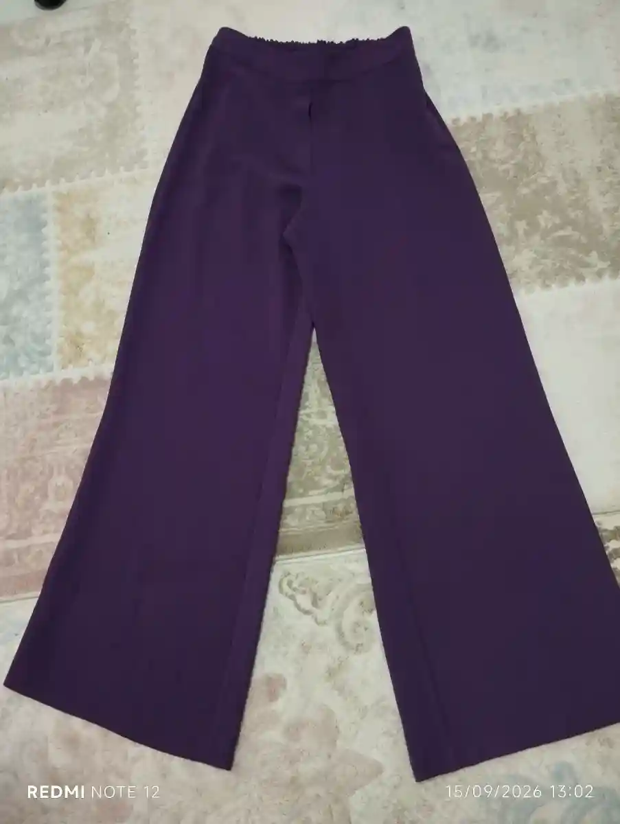 38 40 beden mor kumaş pantolon beli lastikli bol paça