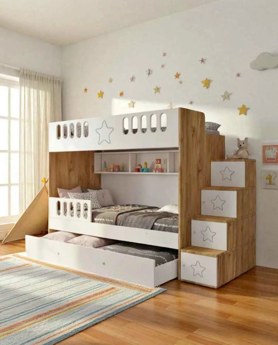 %100 mdf yavrulu yıldız desenli çocuk yatak takımı