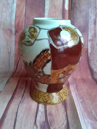 Vi̇ntage çi̇n porselen satsuma vazo. hand made.