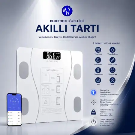 Bluetooth özellikli akıllı tartı kilo ölçüm cihazı profesyonel