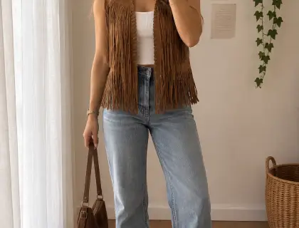 Süet fringe yelek